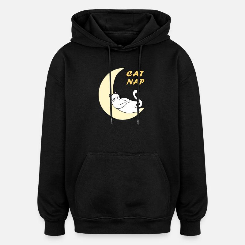 Sieste de chat sur la lune - Sweat à capuche oversize unisexe - noir