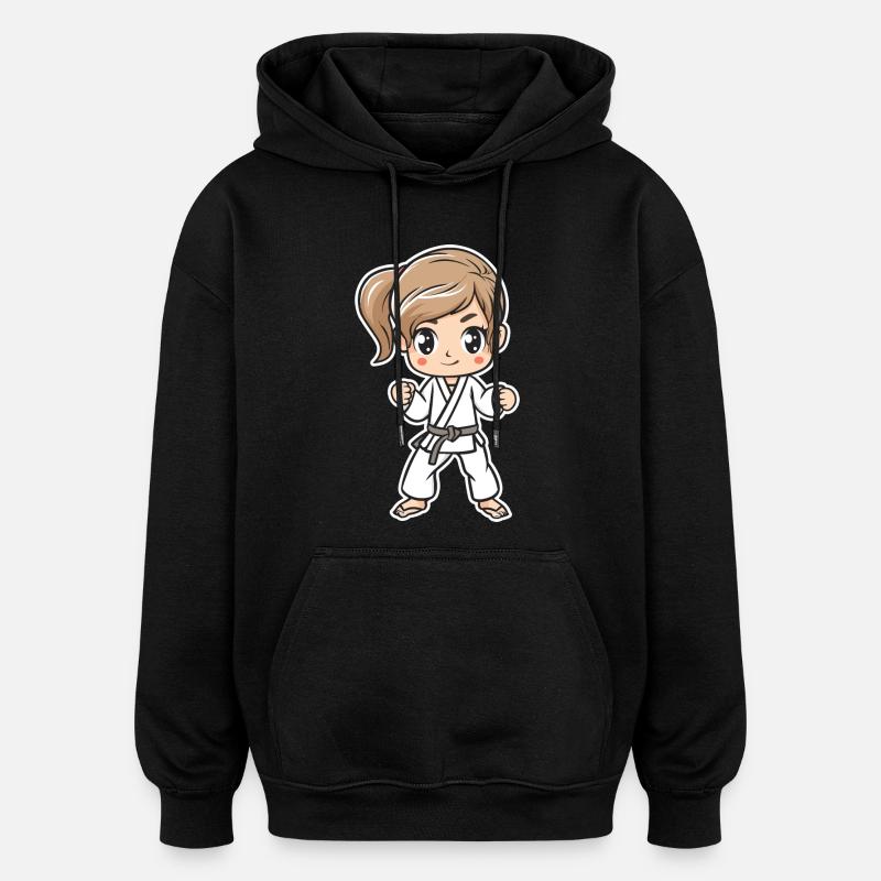 Karate Mädchen Comic - Oversized Unisex Hoodie - Schwarz