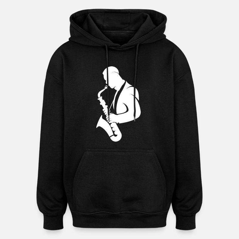 Dessin de saxophoniste - Sweat à capuche oversize unisexe - noir