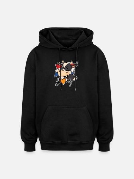Vache avec drapeau et cœur - Sweat à capuche oversize unisexe - noir
