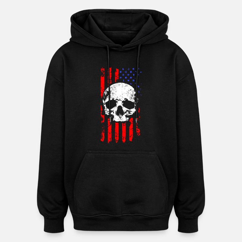 Crâne avec drapeau américain - Sweat à capuche oversize unisexe - noir