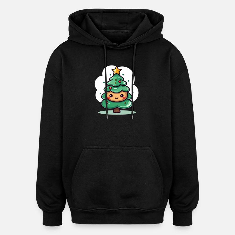 Cute Christmas Tree Mascot Design - Oversized Unisex Hoodie - black