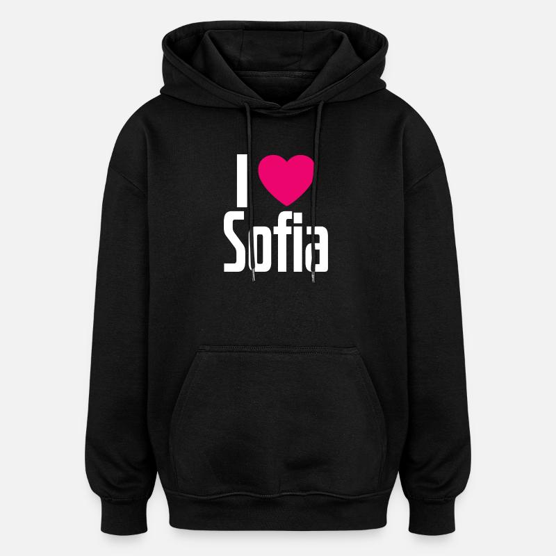 J’aime Sofia Coeur rose J’aime Sofia - Sweat à capuche oversize unisexe - noir