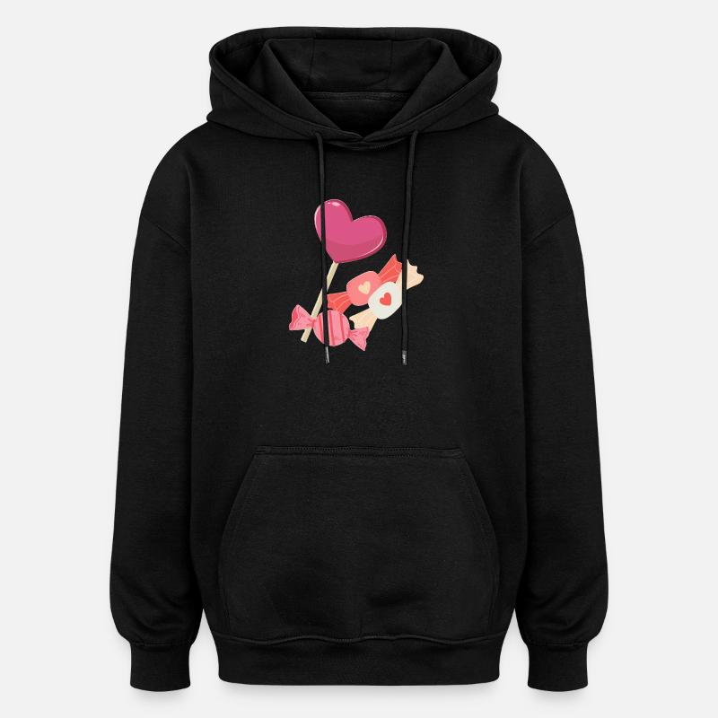 Cœurs en Bonbon - Sweat à capuche oversize unisexe - noir