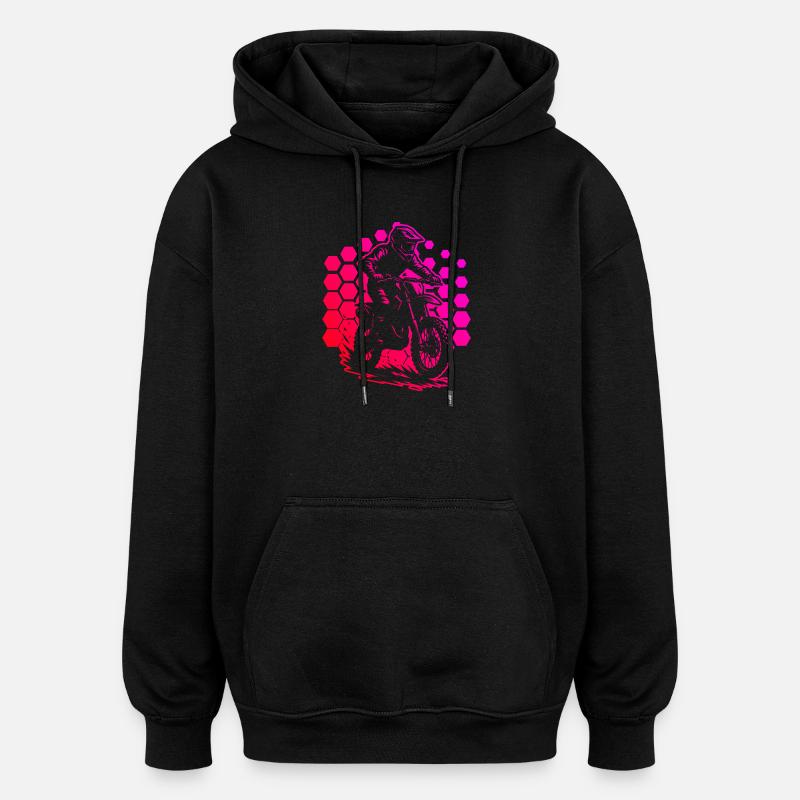 Moto de course en motif hexagonal - Sweat à capuche oversize unisexe - noir