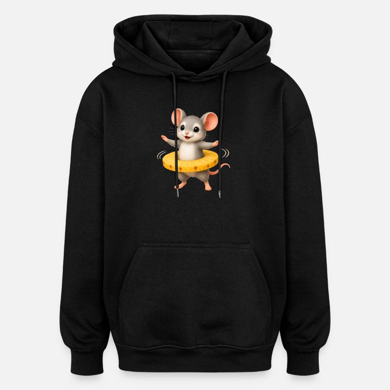 Fröhliche Maus mit Ananas Ring  - Oversized Unisex Hoodie - Schwarz