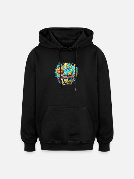 Atmosfere estive: Felicità da spiaggia e colori tropicali - Felpa con cappuccio unisex oversize - nero