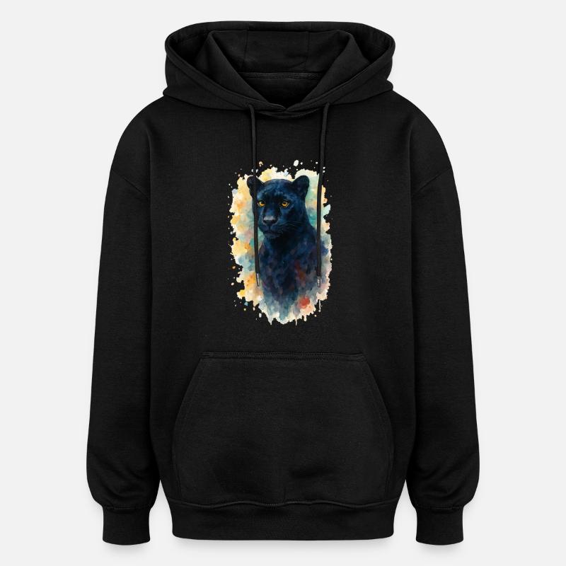 Panthère Aquarelle - Sweat à capuche oversize unisexe - noir