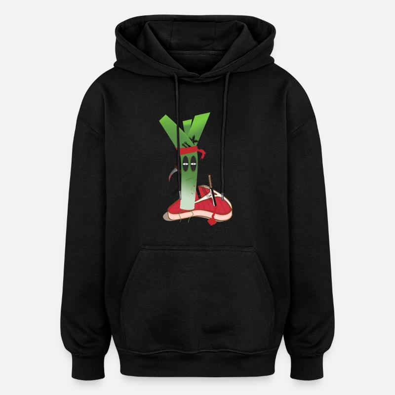 Leek vs. Steak! Végétalien Power! - Sweat à capuche oversize unisexe - noir