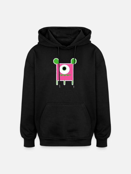Pink Cyclops Monster | Funny Square Alien - Oversized Unisex Hoodie - black