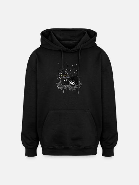 Cat Mouse Winter Illustration - Oversized Unisex Hoodie - black