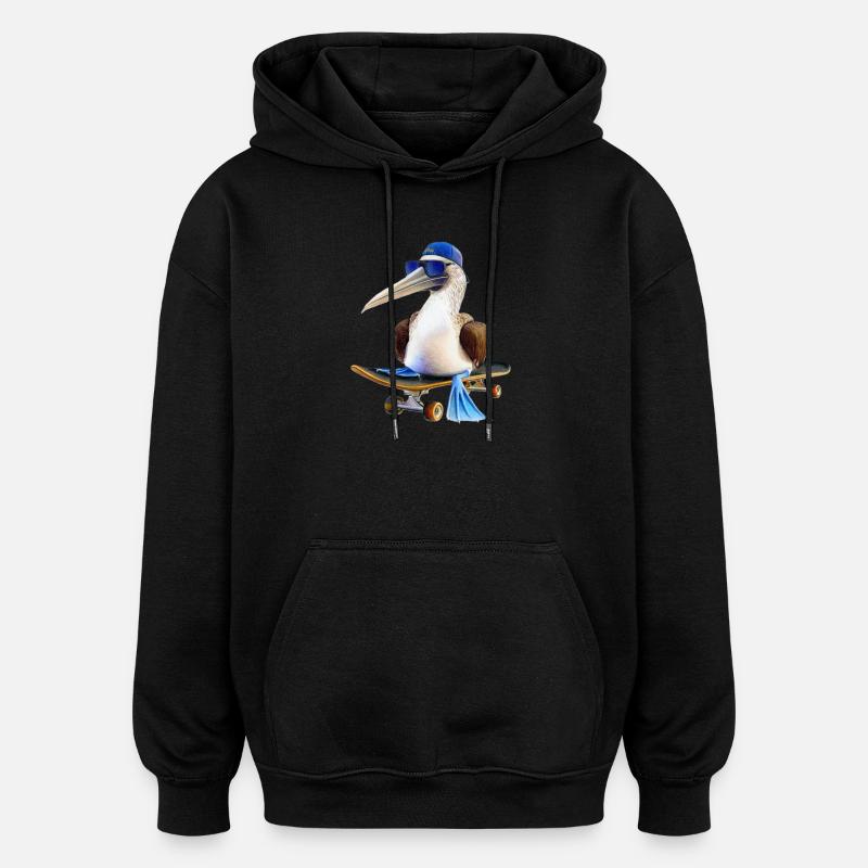 Blue-footed booby skateboard - Oversized Unisex Hoodie - black