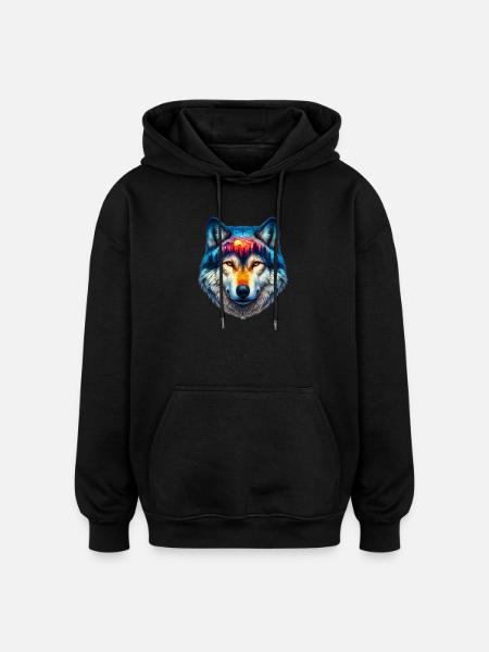 Wolf - Oversized Unisex Hoodie - Schwarz