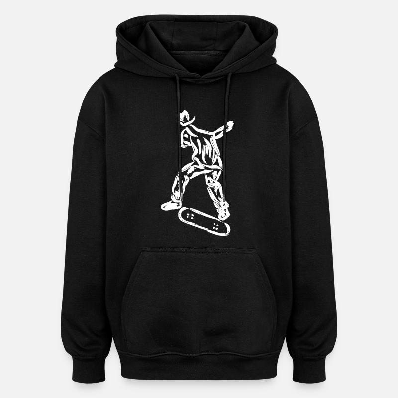 Dessin de patineur - Sweat à capuche oversize unisexe - noir