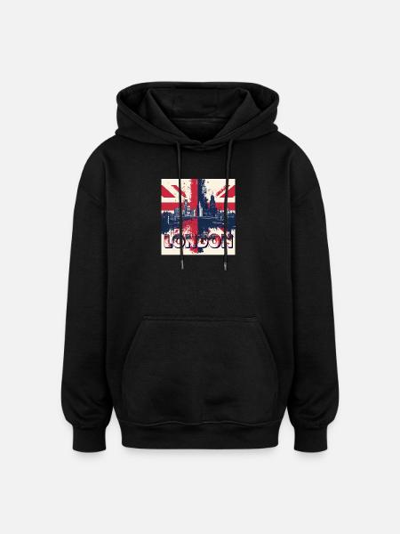 London Skyline Union Jack Splash - Oversized Unisex Hoodie - black