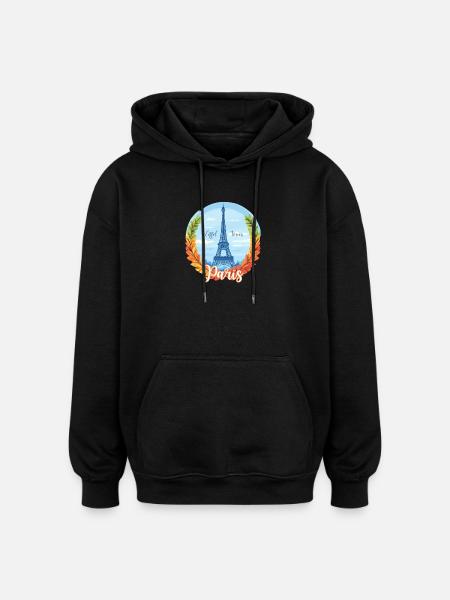 Paris Skyline with Laurel Frame - Oversized Unisex Hoodie - black
