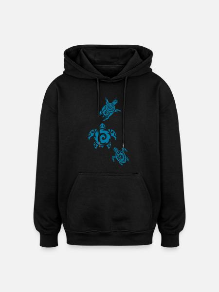 Three blue sea turtles - Oversized Unisex Hoodie - black