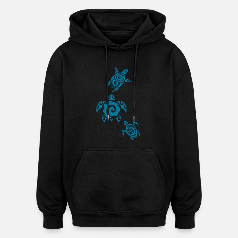 Trois tortues marines bleues - Sweat à capuche oversize unisexe - noir