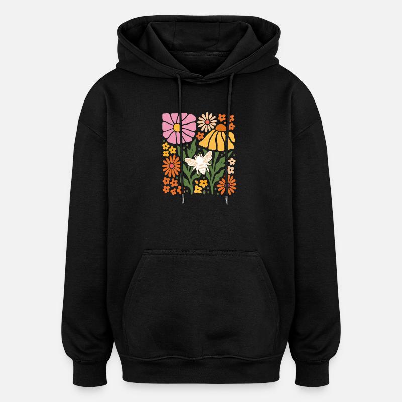 Abeille à fleurs douces - Sweat à capuche oversize unisexe - noir