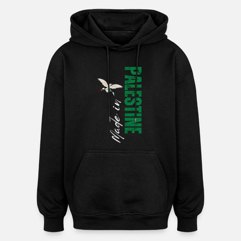Made in Palestine, design vertical - Sweat à capuche oversize unisexe - noir
