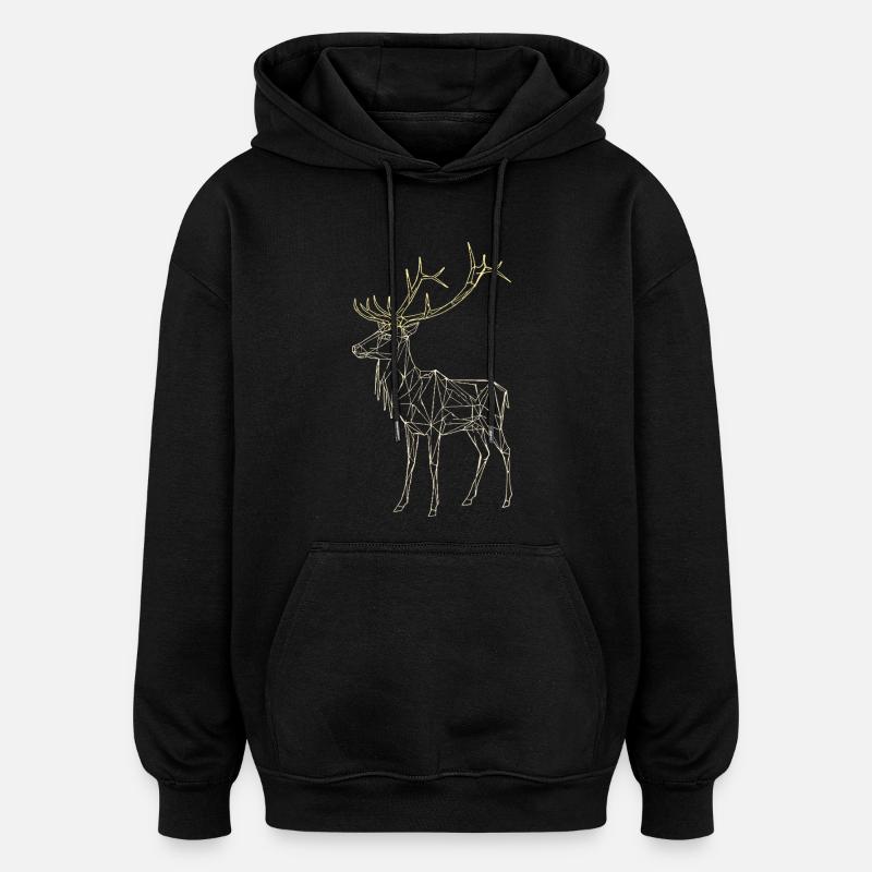 Cerf polygonal - Hiver géométrique - Sweat à capuche oversize unisexe - noir