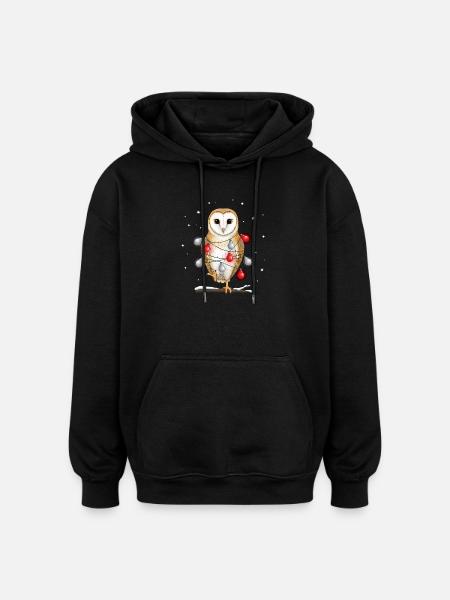 Weihnachtseule mit Lichterkette - Oversized Unisex Hoodie - Schwarz