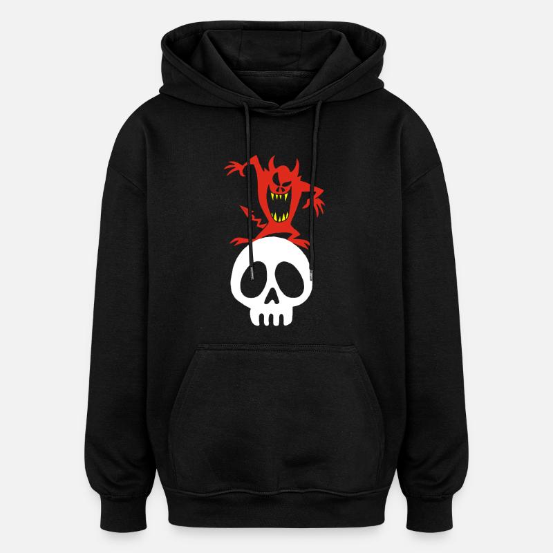Dämon auf einem Schädel - Oversized Unisex Hoodie - Schwarz