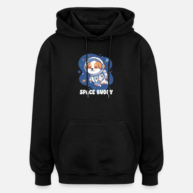 Chien astronaute compagnon de l’espace - Sweat à capuche oversize unisexe - noir
