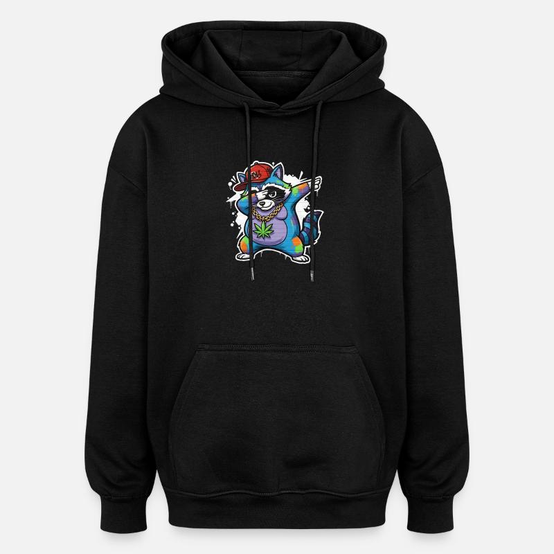 Hip-hop style graffiti de raton laveur - Sweat à capuche oversize unisexe - noir