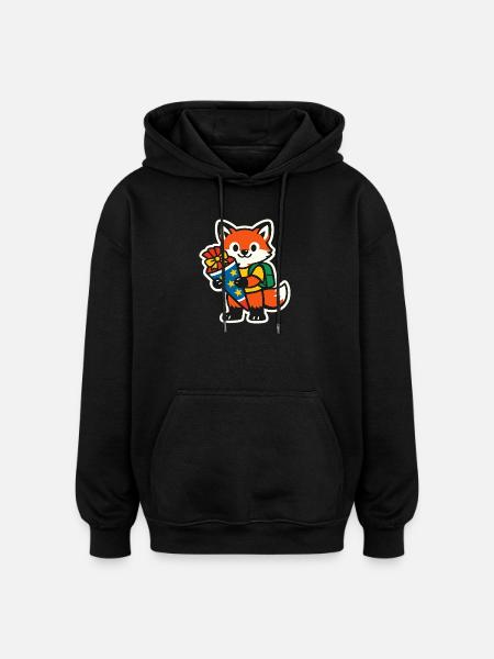 Fuchs mit Geschenk und Rucksack Einschulung - Oversized Unisex Hoodie - Schwarz