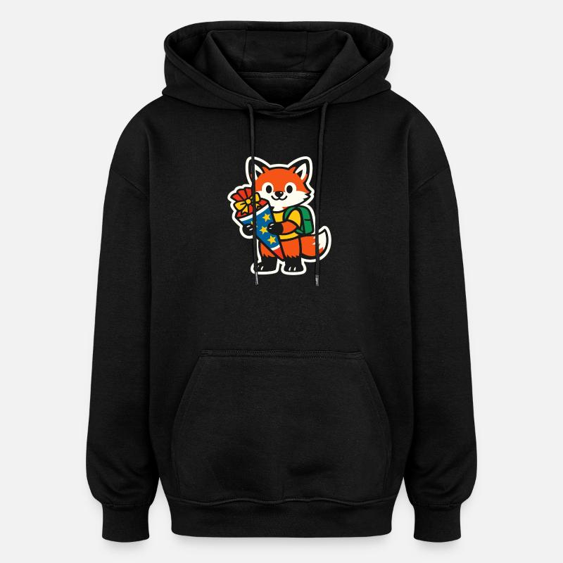 Fuchs mit Geschenk und Rucksack Einschulung - Oversized Unisex Hoodie - Schwarz
