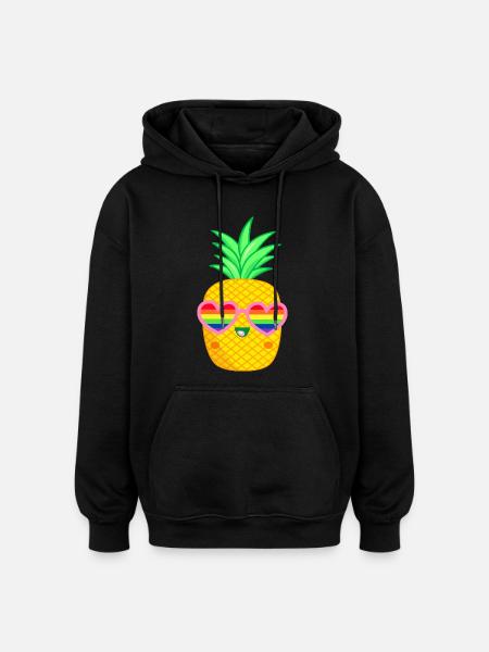 LGBTQ Ananas Herzbrille Regenbogenfahne - Oversized Unisex Hoodie - Schwarz