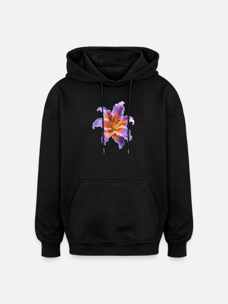 Motif floral abstrait Glowing Lily - Sweat à capuche oversize unisexe - noir