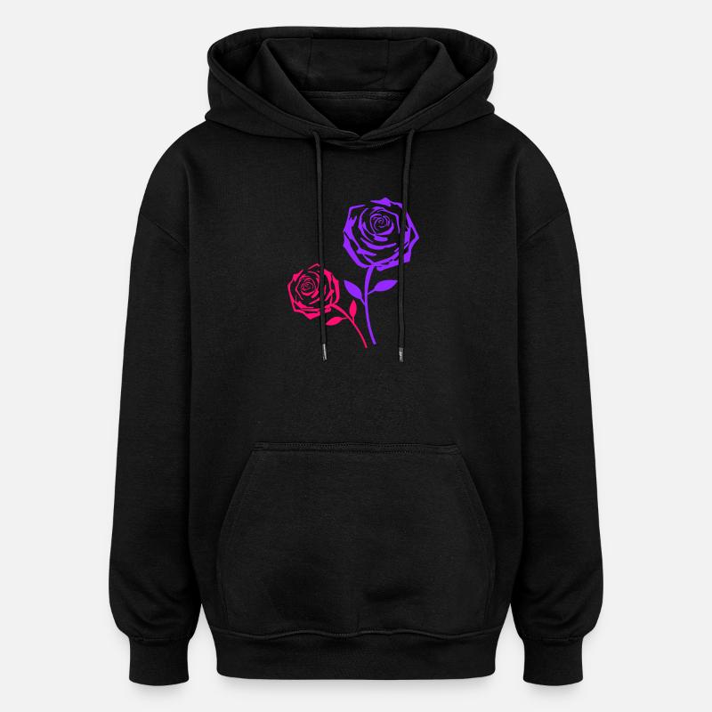 Rose Duo Rose Néon Violet - Sweat à capuche oversize unisexe - noir