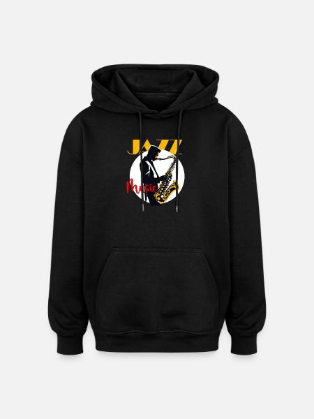 Jazz Saxophone Silhouette Music - Oversized Unisex Hoodie - black