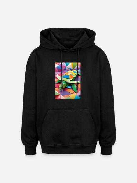 Rainbow Shell - Origami Turtle - Oversized Unisex Hoodie - black