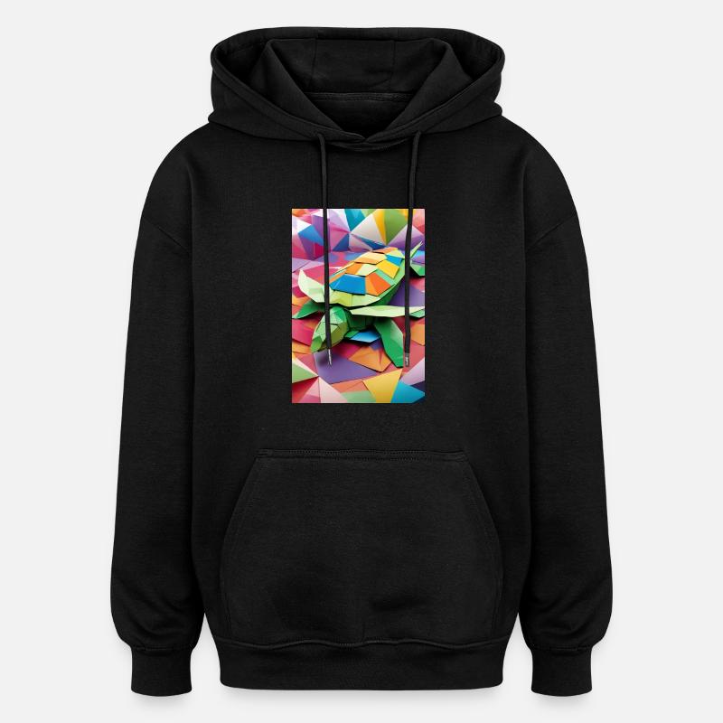 Regenbogen-Panzer - Origami-Schildkröte - Oversized Unisex Hoodie - Schwarz