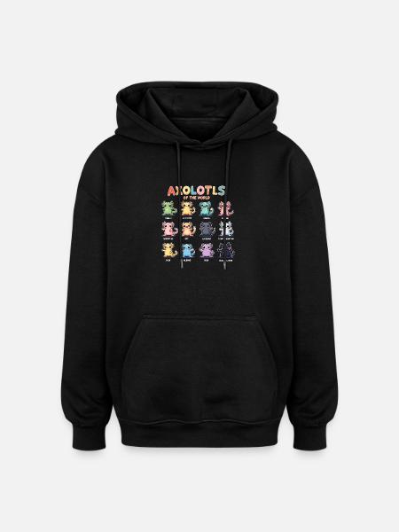 Axolotls Of The World Kawaii Types Of Axolotls - Oversized Unisex Hoodie - black