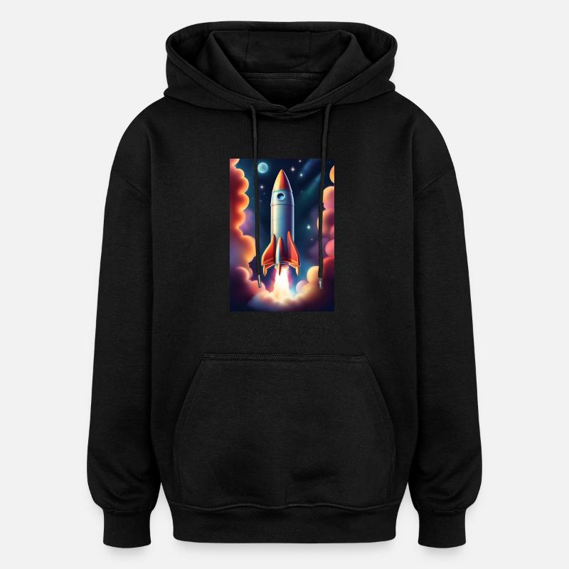 Rocket ship flying to space - Oversized Unisex Hoodie - black