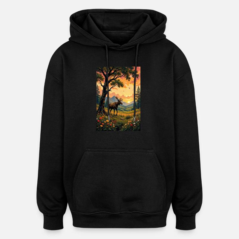 Bilderlandschaft mit Elch. - Oversized Unisex Hoodie - Schwarz
