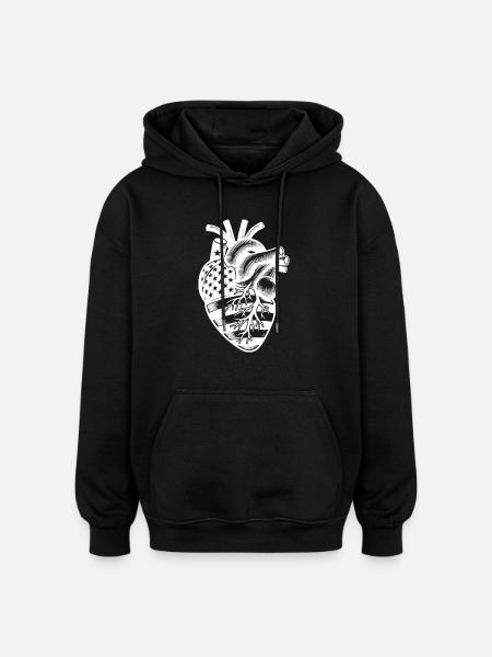 Patriotic USA National Flag Heart - Oversized Unisex Hoodie - black