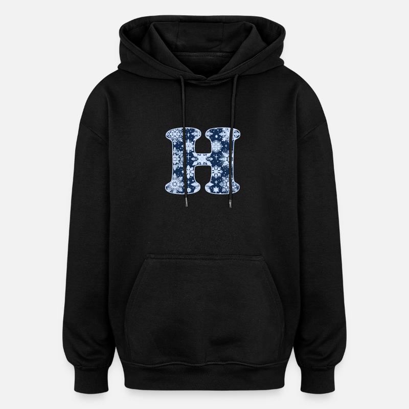 Buchstabe H Schneeflocken - Oversized Unisex Hoodie - Schwarz