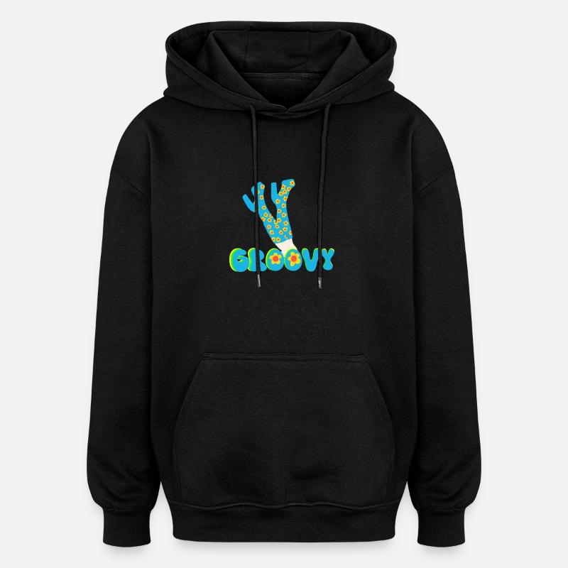 Retro Vibes Flower Power - Sweat à capuche oversize unisexe - noir