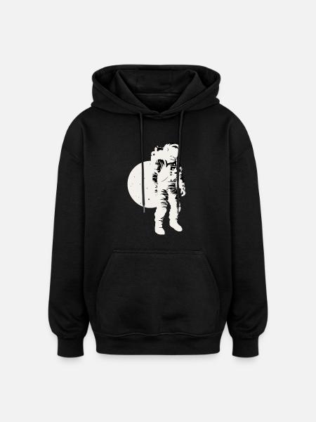 Astronaut silhouette white, moon background - Oversized Unisex Hoodie - black
