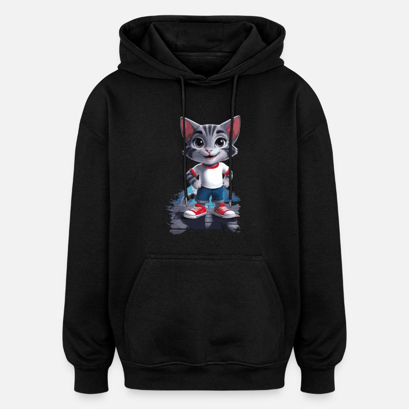 Verspielte Katze im Kinder-Stil - Oversized Unisex Hoodie - Schwarz