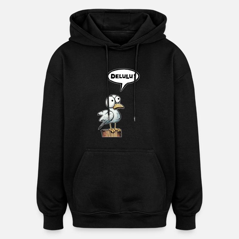 Seagull speech bubble Delulu - Oversized Unisex Hoodie - black