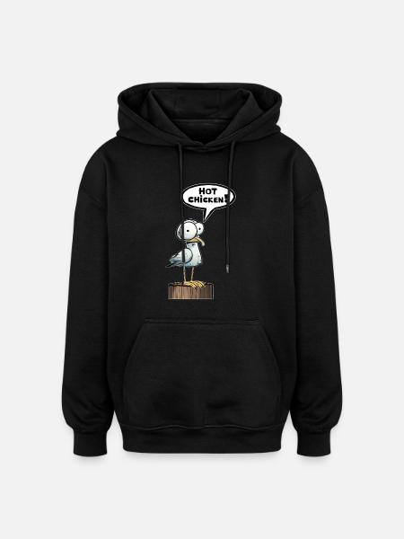 Seagull Speech Bubble Hot Chicken - Oversized Unisex Hoodie - black