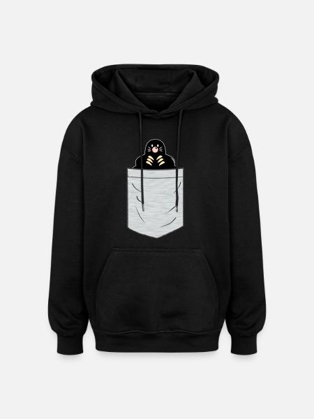 Mole Breast Pocket - Oversized Unisex Hoodie - black