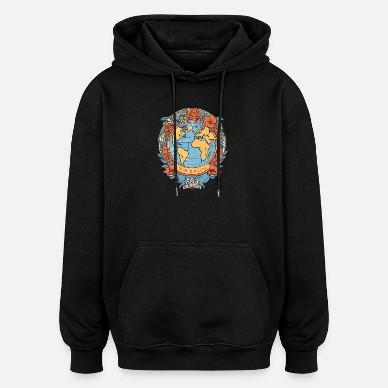 Paix mondiale sur Terre - Sweat à capuche oversize unisexe - noir