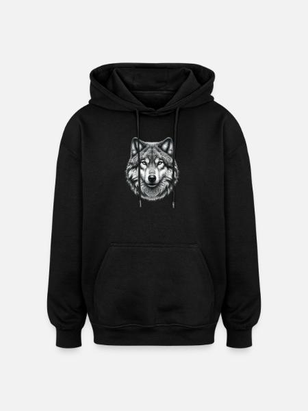 Wolf - Oversized Unisex Hoodie - Schwarz